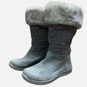 Size 2.5 Girls Timberland Hollyberry Pull-On Gray Leather faux-fur Winter Boots